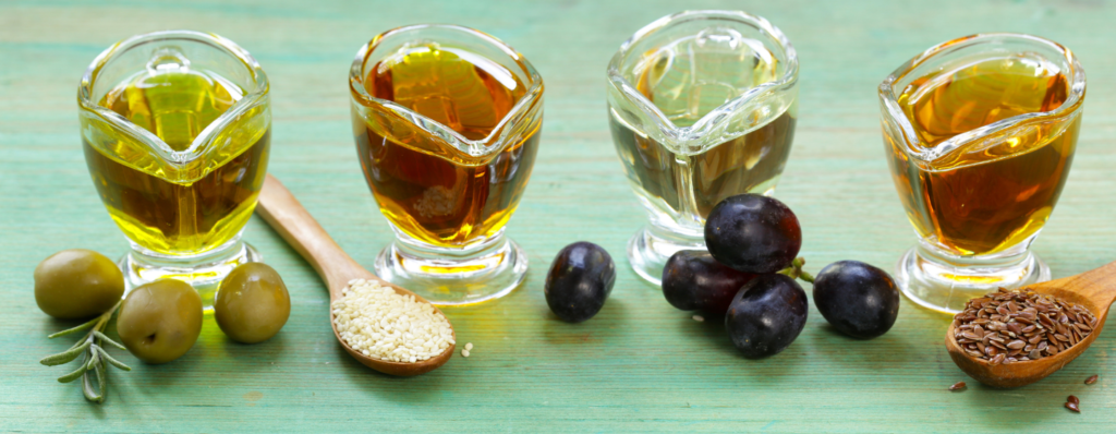 Various vegetable oils and ingredients displayed